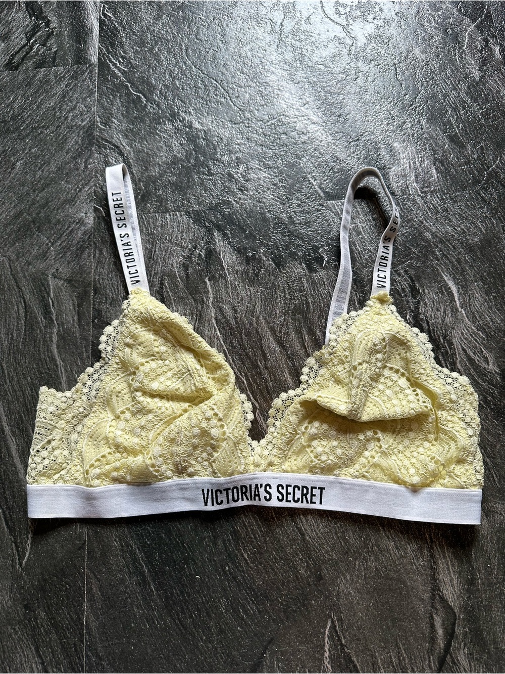 Victoria's Secret Pale Yellow Lace Bralette with White Logo Band